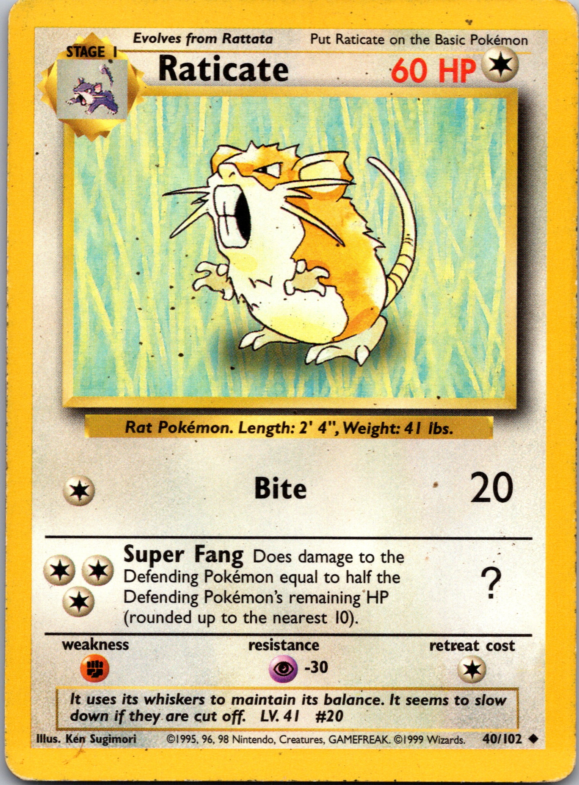 1999 Base Set 040/102 Raticate Uncommon A86