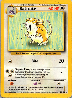 1999 Base Set 040/102 Raticate Uncommon A86