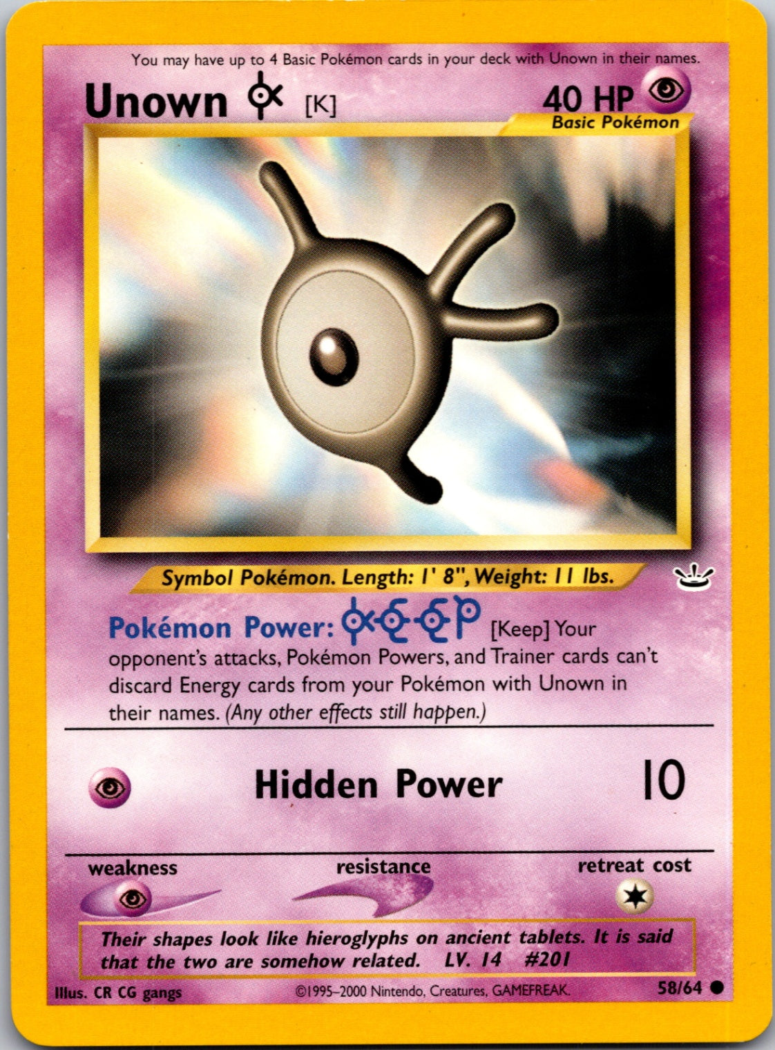 2001 Neo Revelation 58/64 Unown [K] Common L46