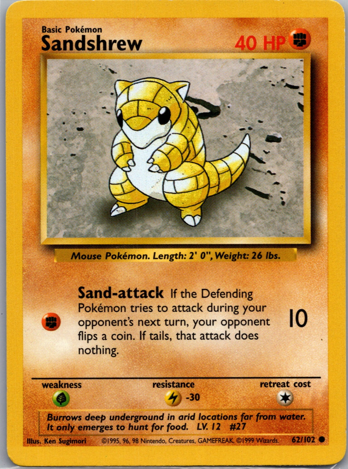 1999 Base Set 062/102 Sandshrew Common M80