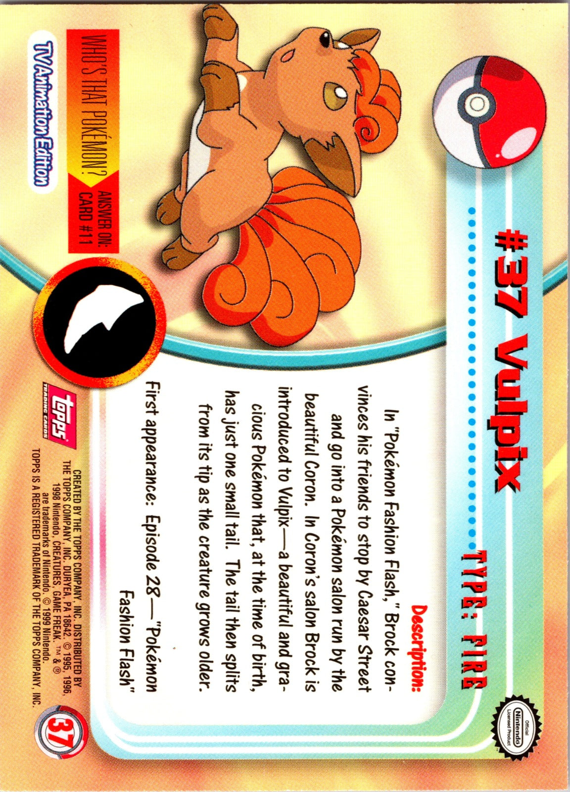 1999 Topps TV Vulpix LP  X2