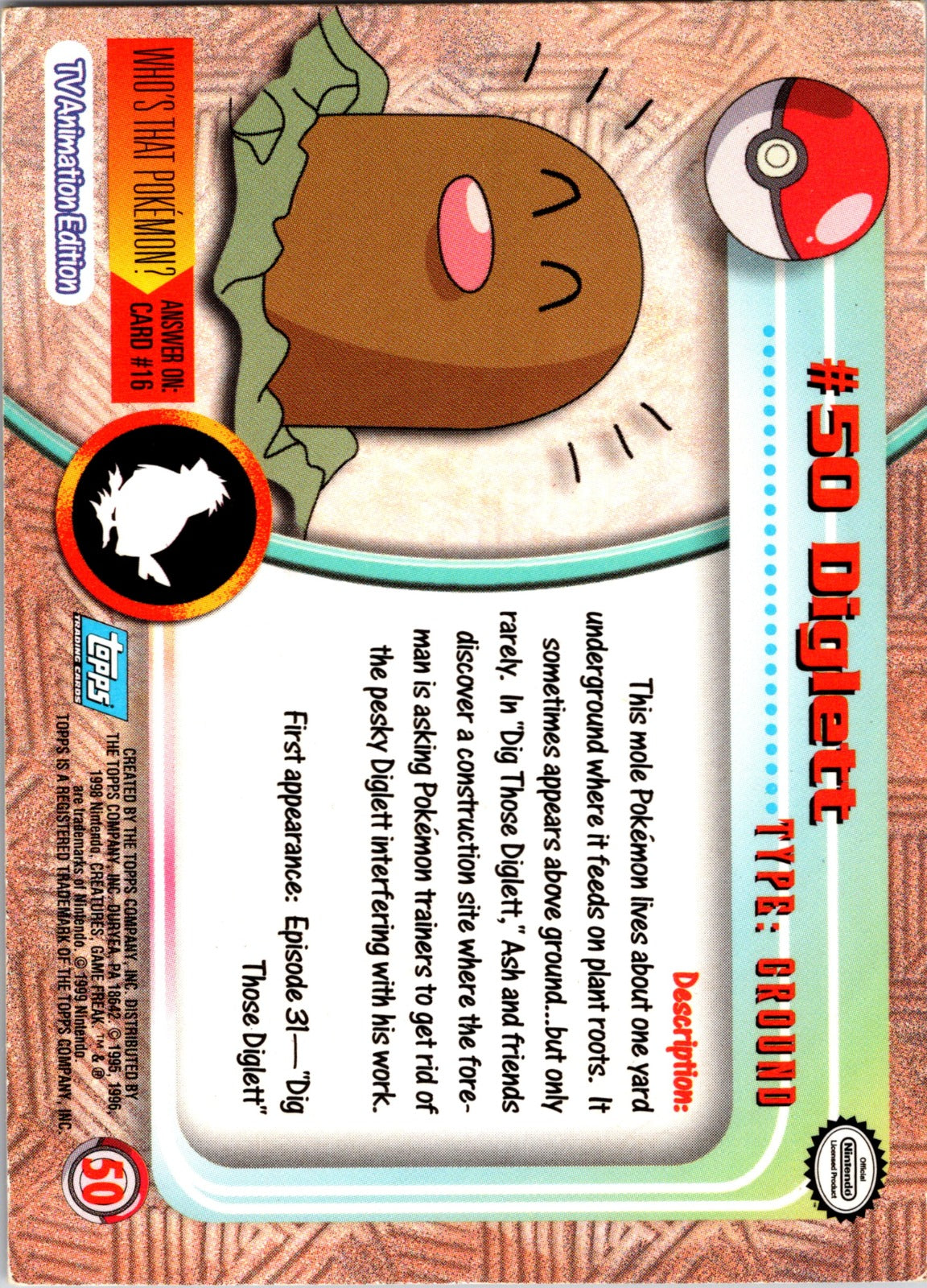 1999 Topps TV Diglett MP  P73
