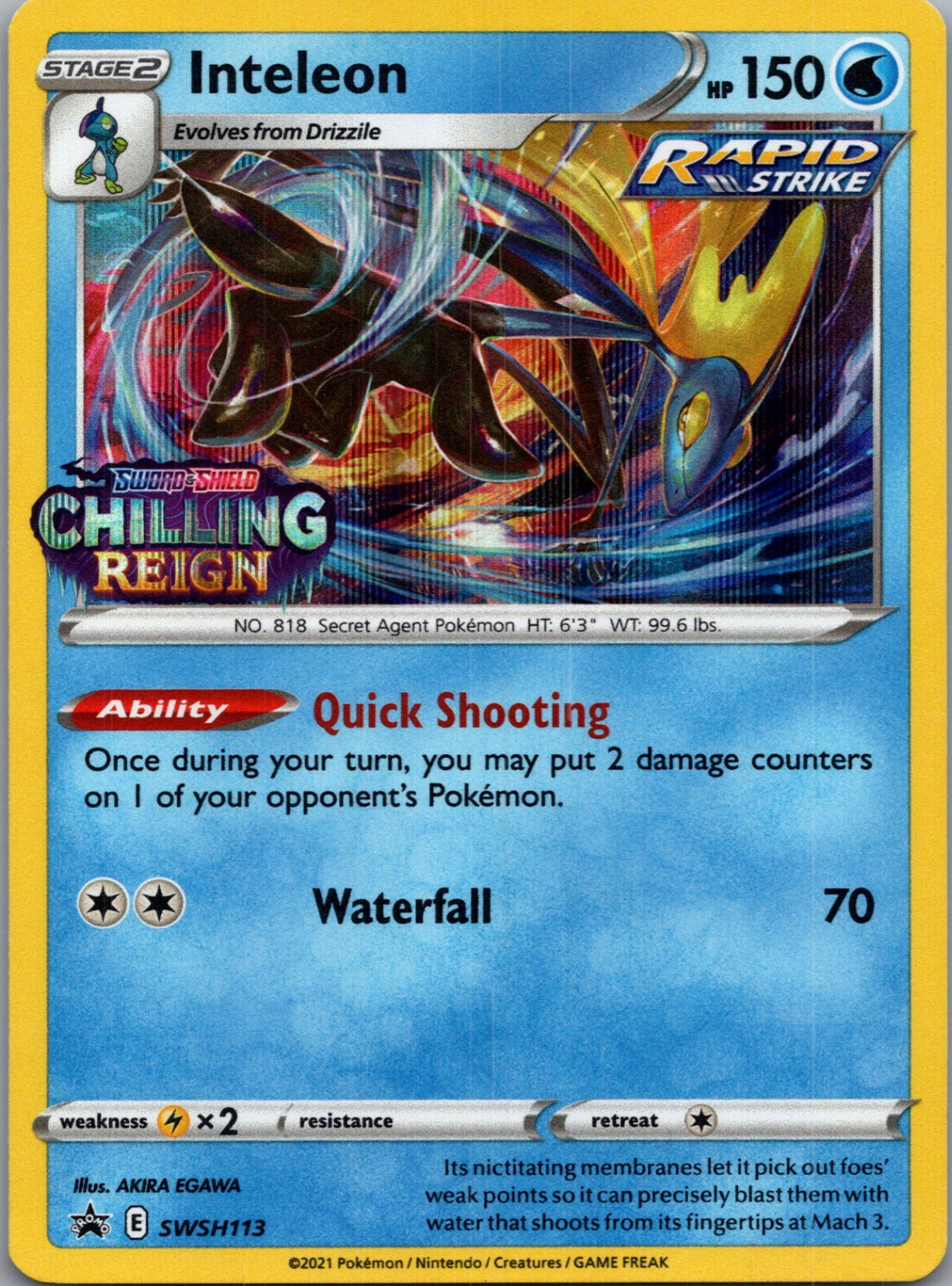 2020 SWSH: Sword & Shield Promo Cards SWSH113 Inteleon -  (Prerelease) Promo D168