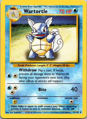 1999 Base Set (Shadowless) 042/102 Wartortle LP