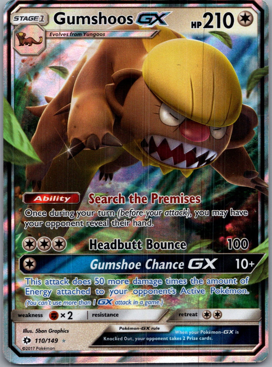2017 SM Base Set 110/149 Gumshoos GX Ultra Rare F29