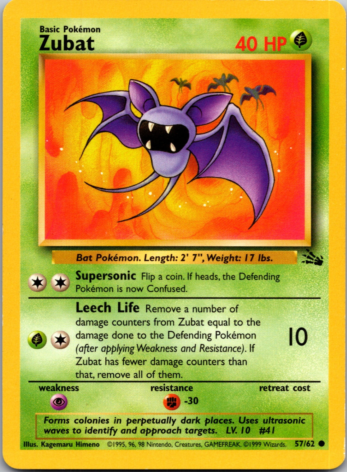 1999 Fossil 57/62 Zubat Common L191