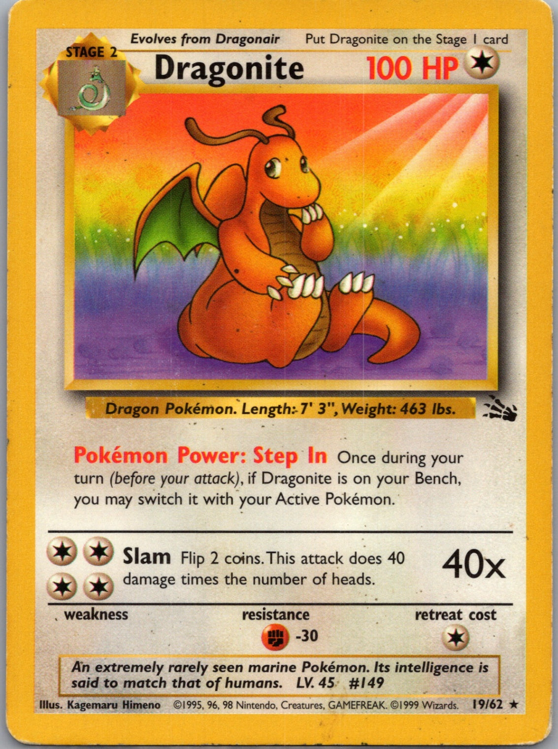 1999 Fossil 19/62 Dragonite (19) Rare G303