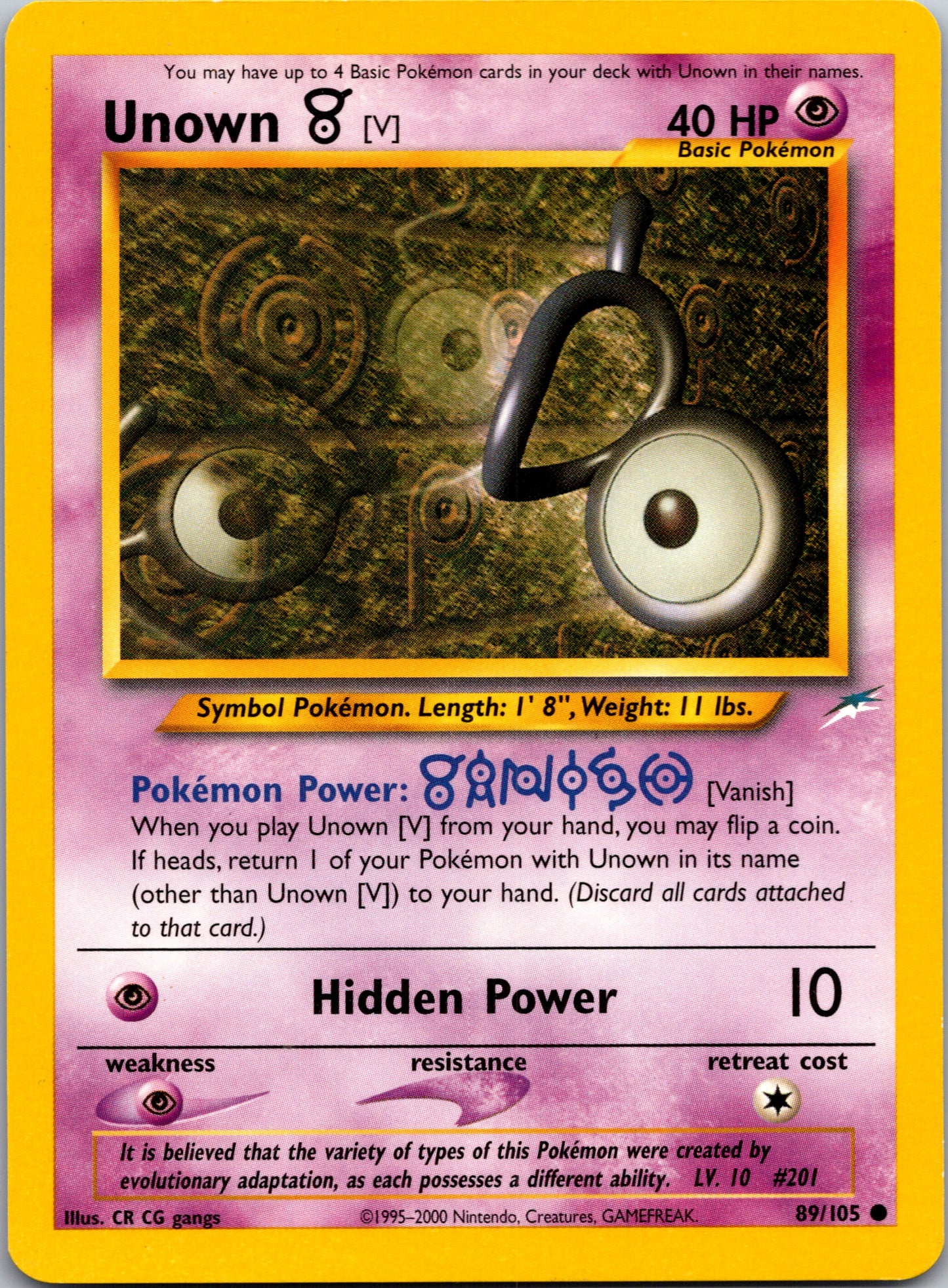2002 Neo Destiny 089/105 Unown [V] Common A37