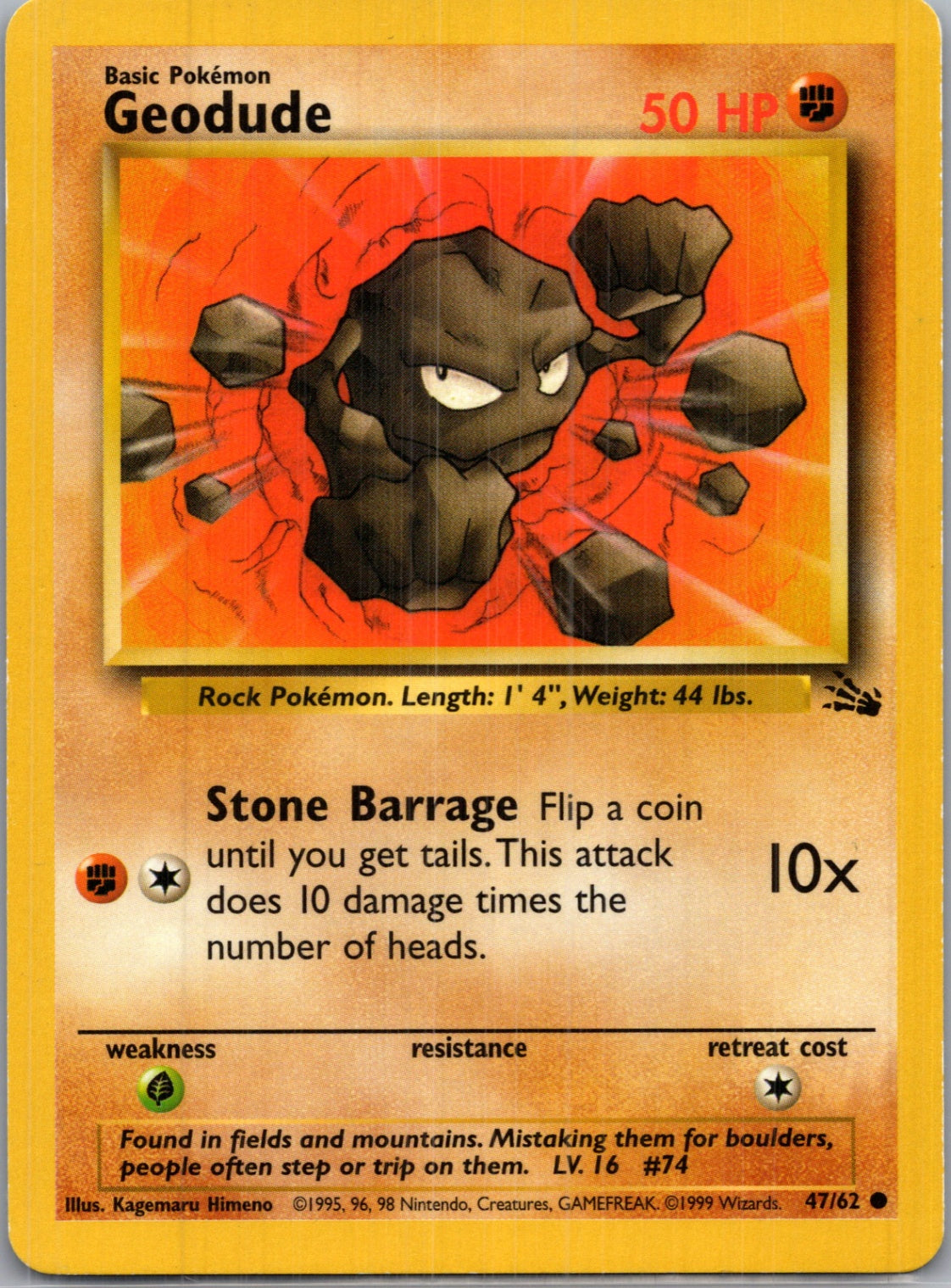 1999 Fossil #47/62 Geodude Common B160