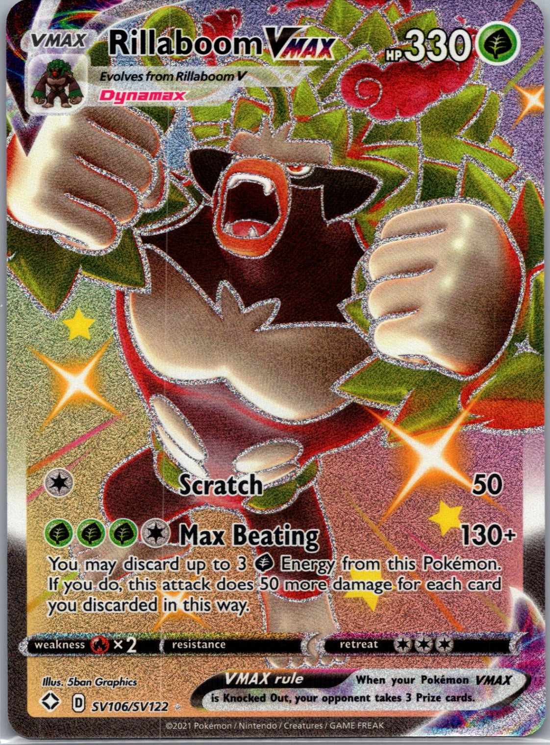2021 Shining Fates: Shiny Vault SV106/SV122 Rillaboom VMAX Shiny Holo Rare F195