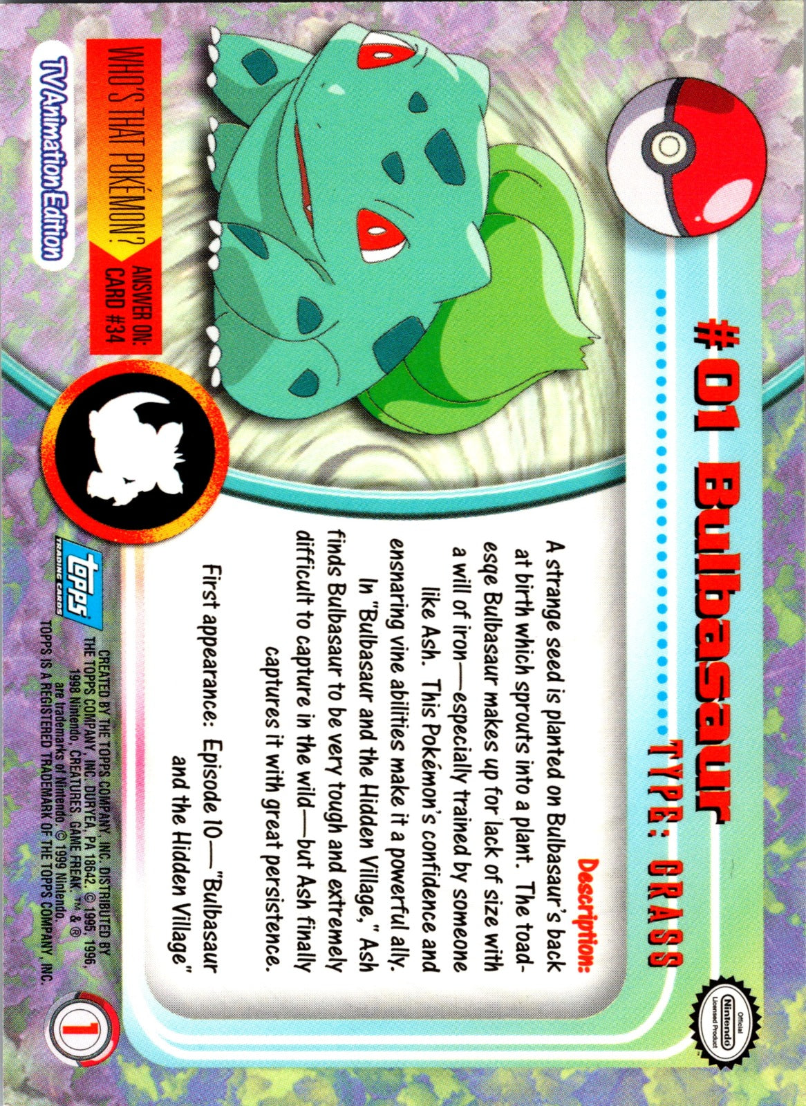 1999 Topps TV Bulbasaur LP  P107