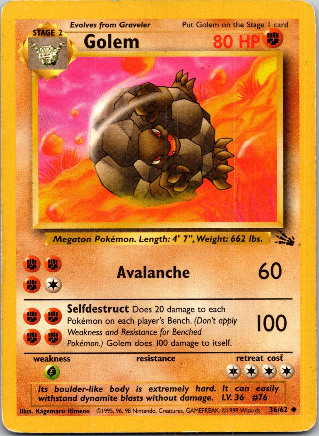 1999 Fossil 36/62 Golem Uncommon M159