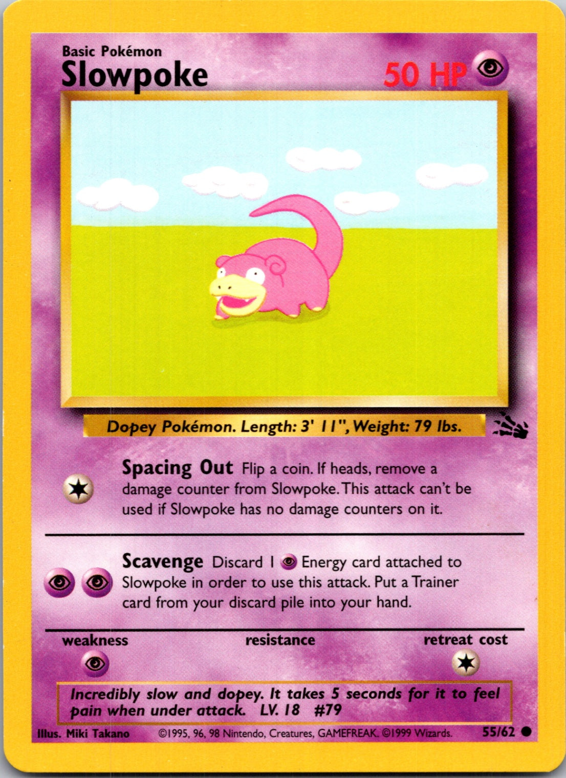 1999 Fossil #55/62 Slowpoke Common B290
