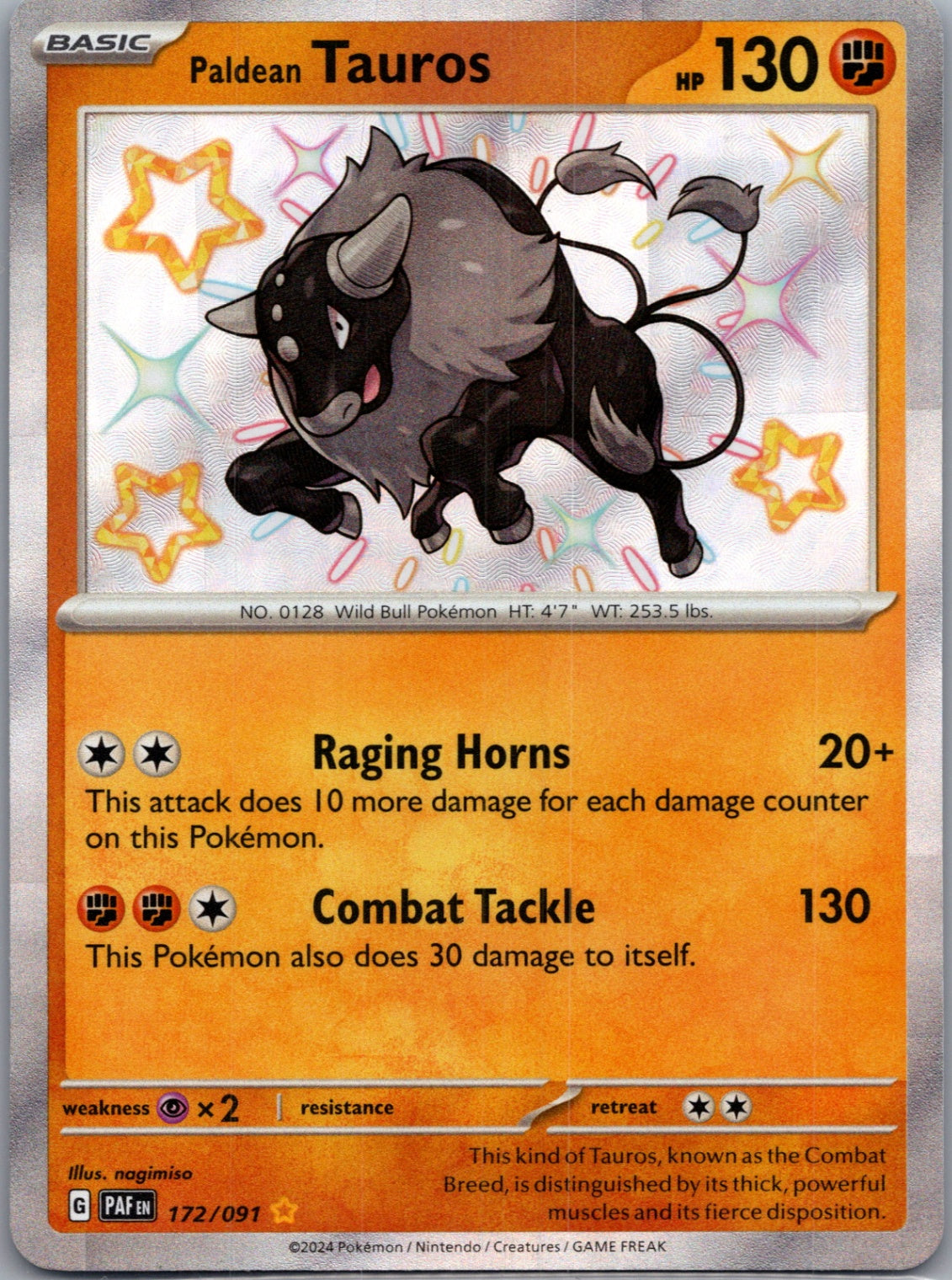 2024 SV: Paldean Fates 172/091 Paldean Tauros Shiny Rare F105