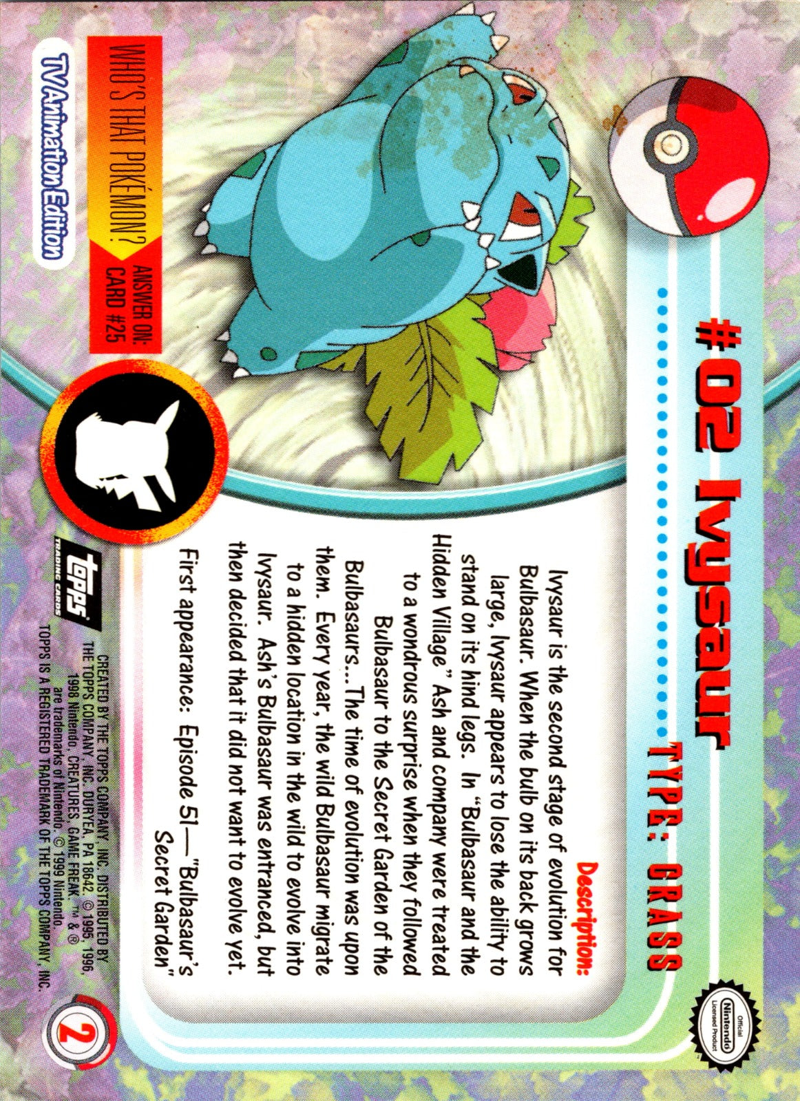 1999 Topps Ivysaur [Holofoil] HP  X14