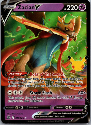 Zacian V Holofoil Ultra Rare Celebrations 016/025 NM