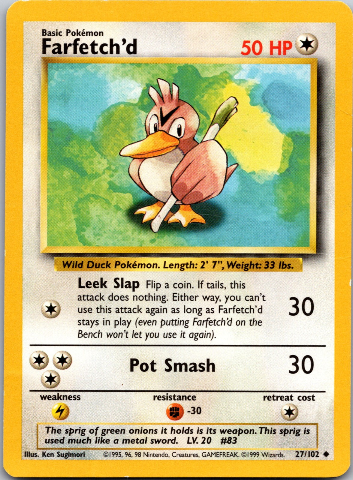 1999 Base Set (Shadowless) 027/102 Farfetch'd LP