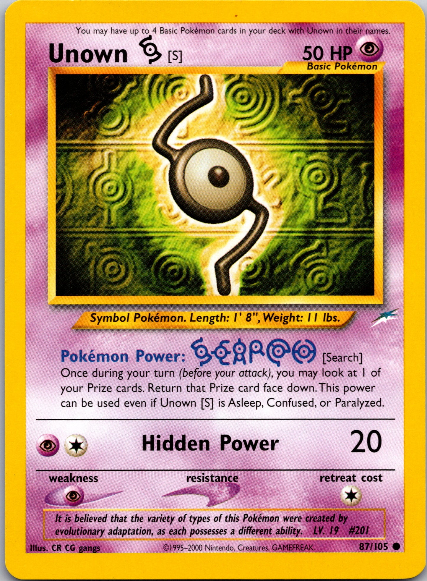 2002 Neo Destiny 087/105 Unown [S] Common A35