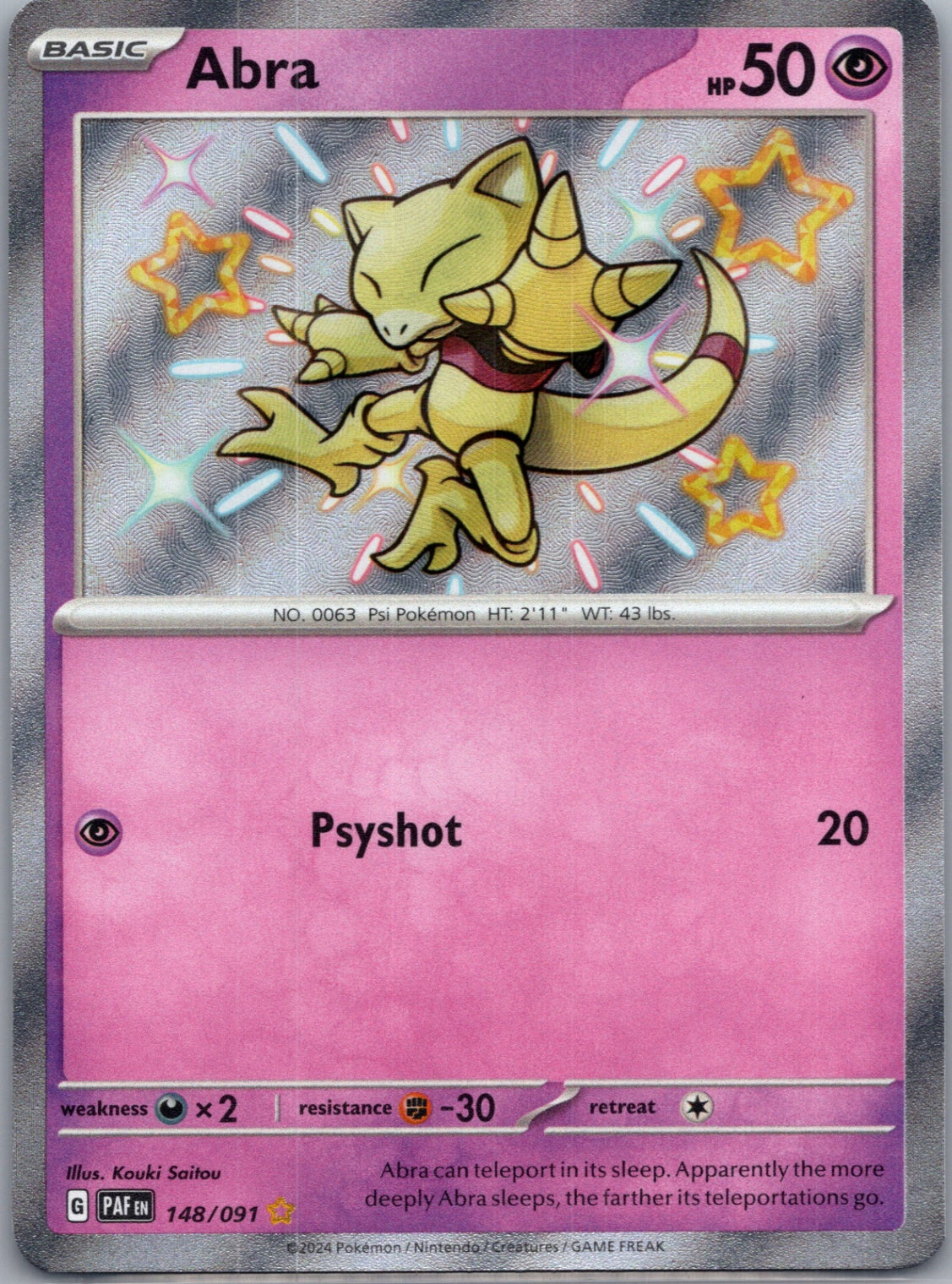 2024 SV: Paldean Fates 148/091 Abra Shiny Rare F143