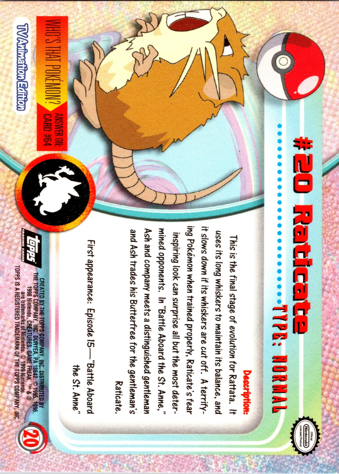 1999 Topps Raticate [Holofoil] LP  X40