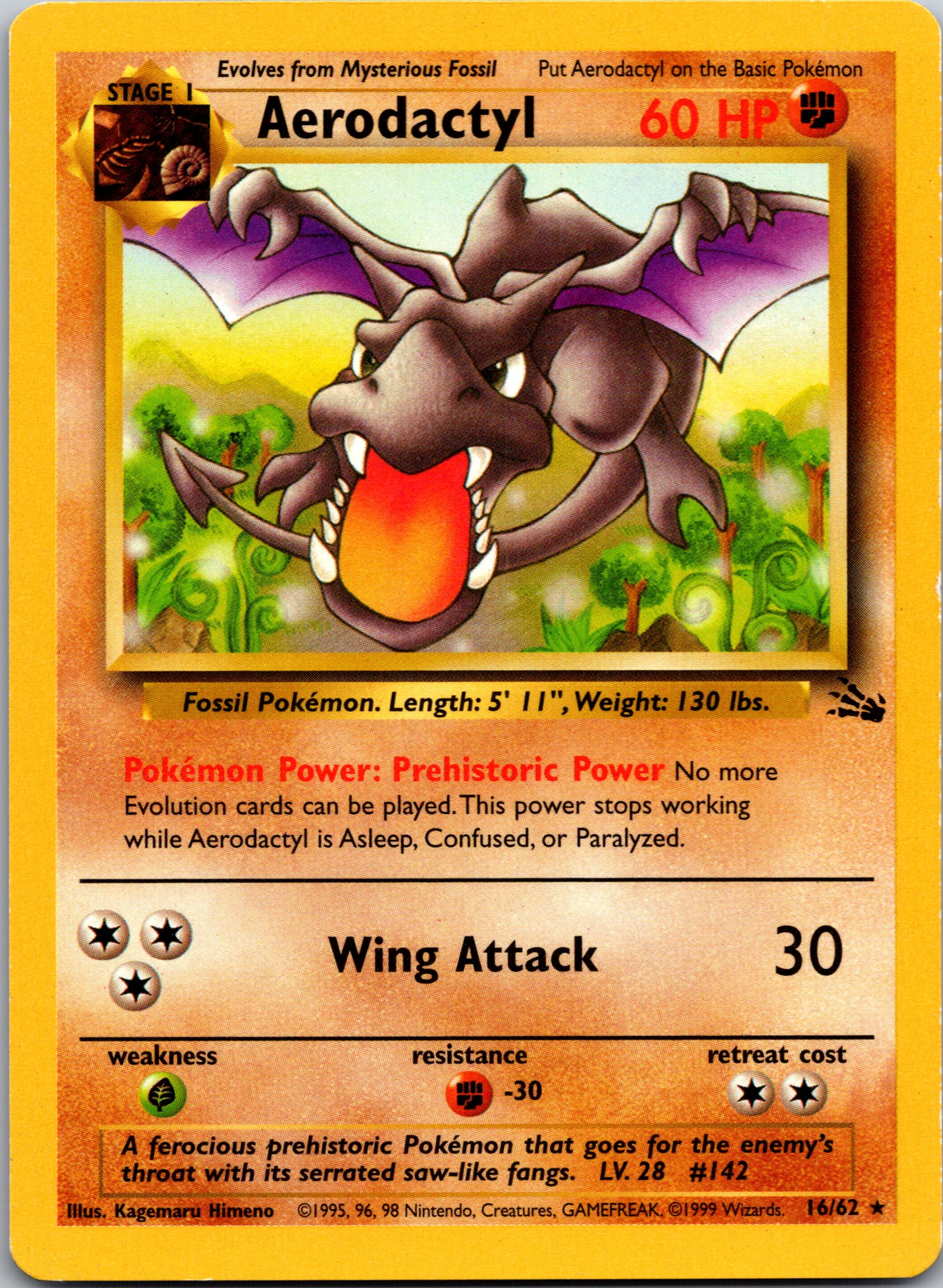 1999 Fossil 16/62 Aerodactyl Rare B28