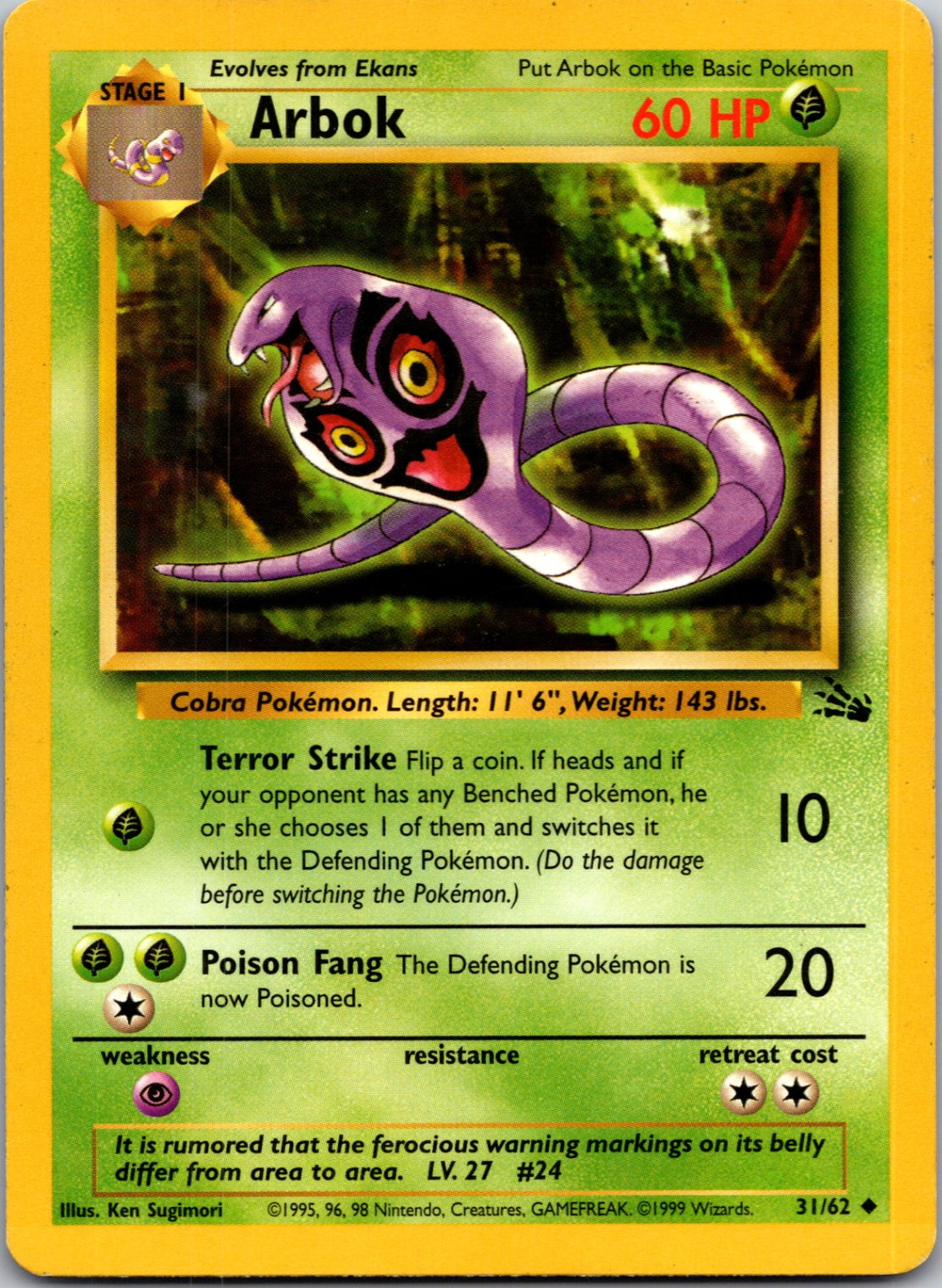 1999 Fossil 31/62 Arbok Uncommon L5