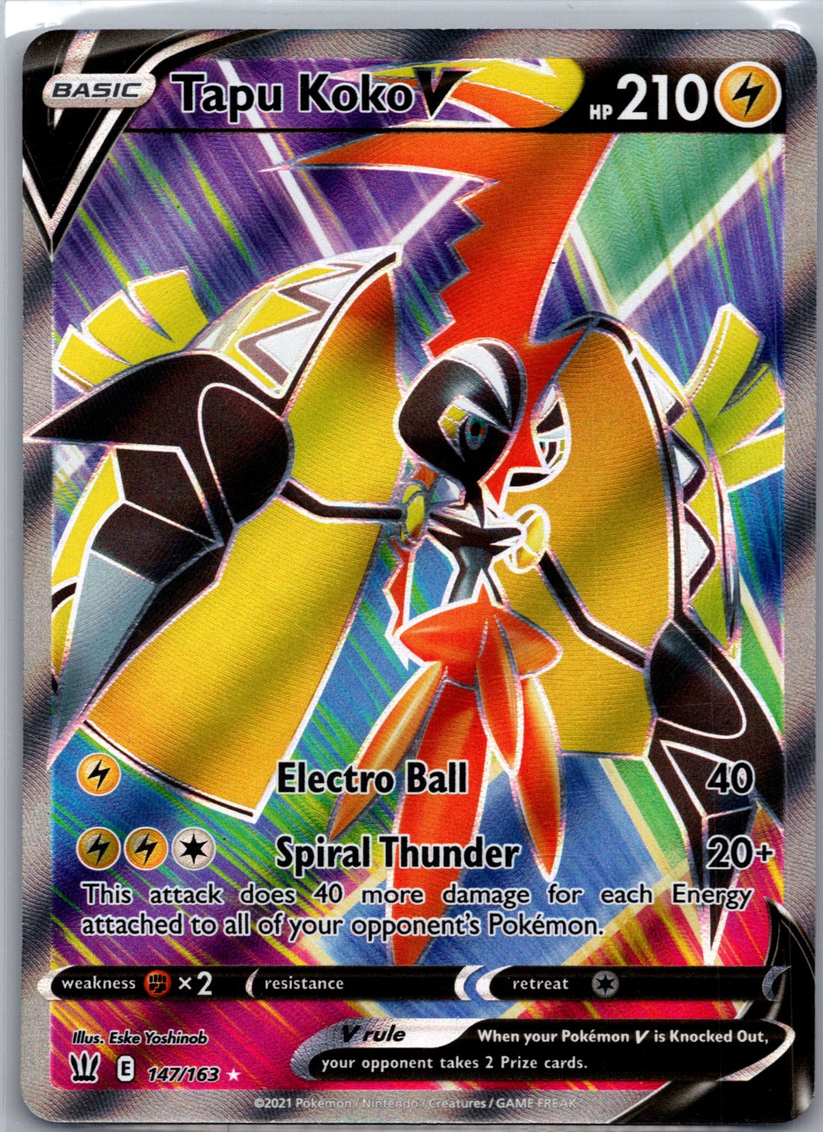 2021 SWSH05: Battle Styles 147/163 Tapu Koko V (Full Art) NM G276