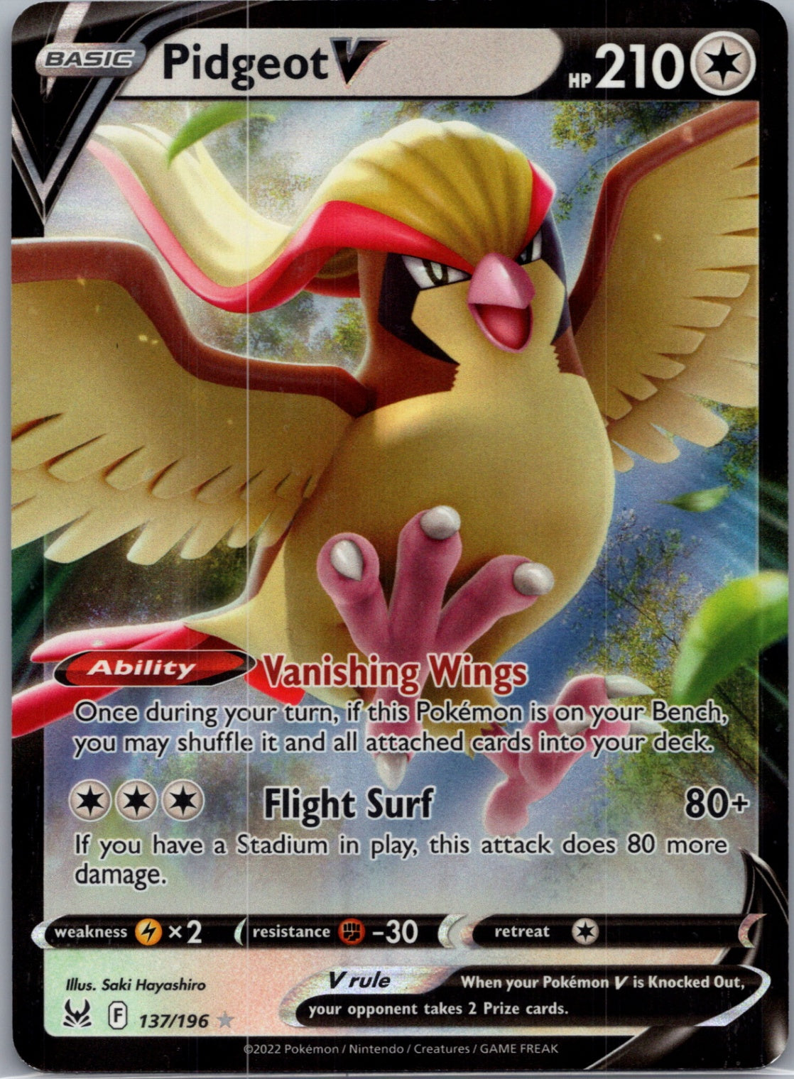 SWSH11: Lost Origin 137/196 Pidgeot V Ultra Rare NM