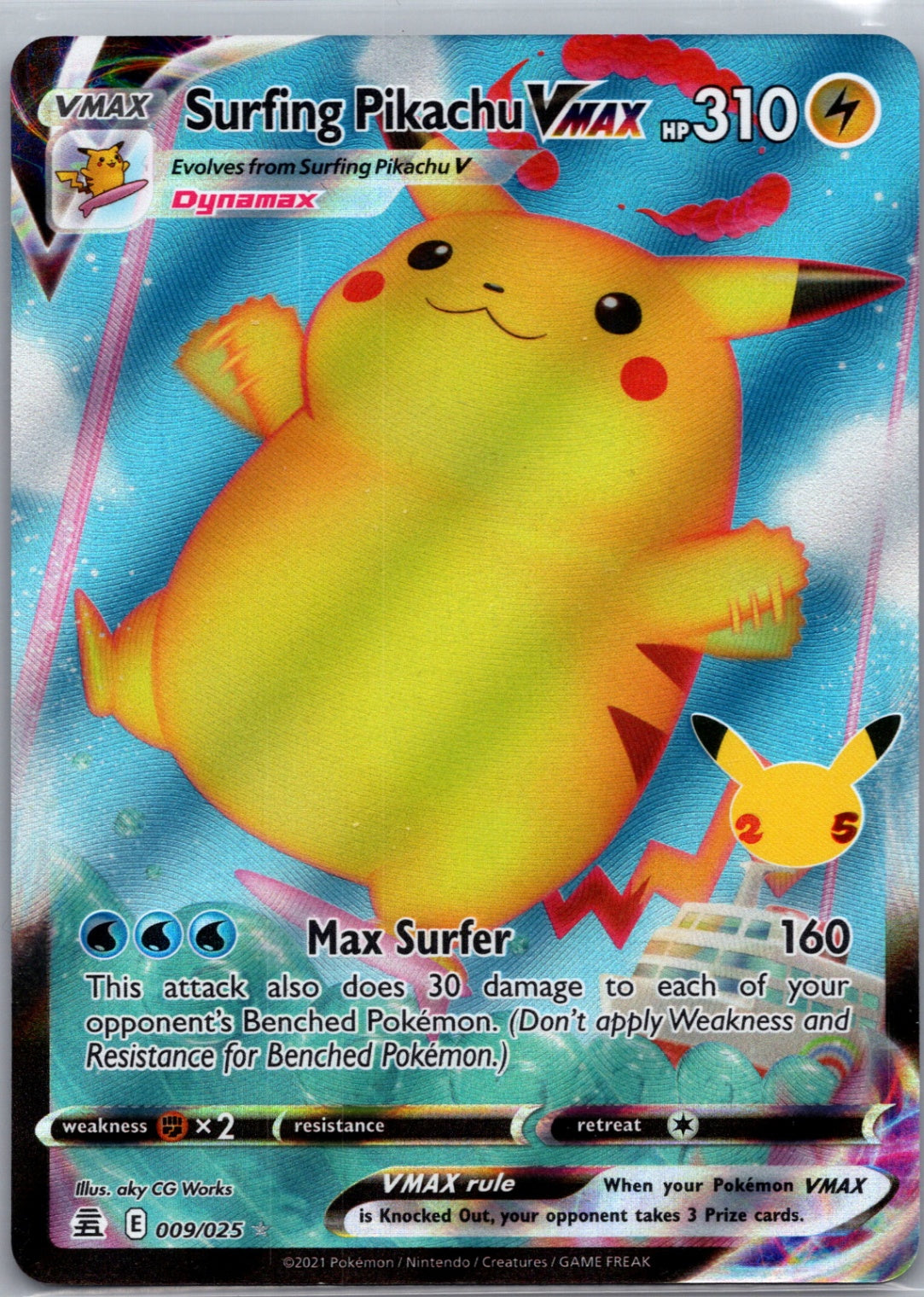 Surfing Pikachu VMAX Holofoil Ultra Rare Celebrations 009/025 NM