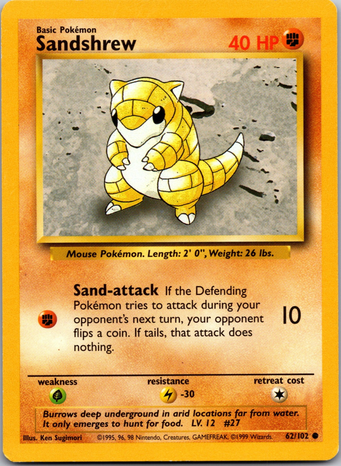 1999 Base Set (Shadowless) 062/102 Sandshrew LP