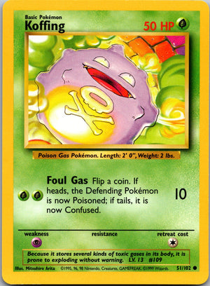 1999 Base Set (Shadowless) 051/102 Koffing LP