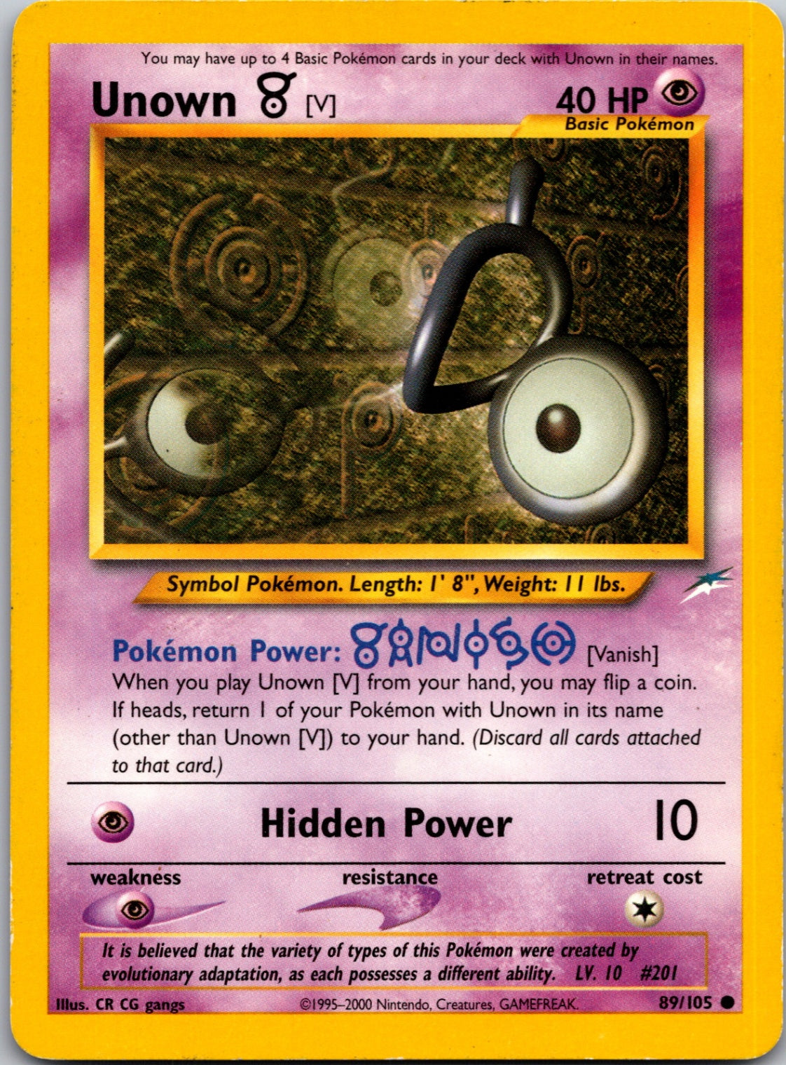 2002 Neo Destiny 089/105 Unown [V] Common L86
