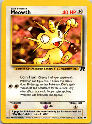 2000 Team Rocket 62/82 Meowth Common A91