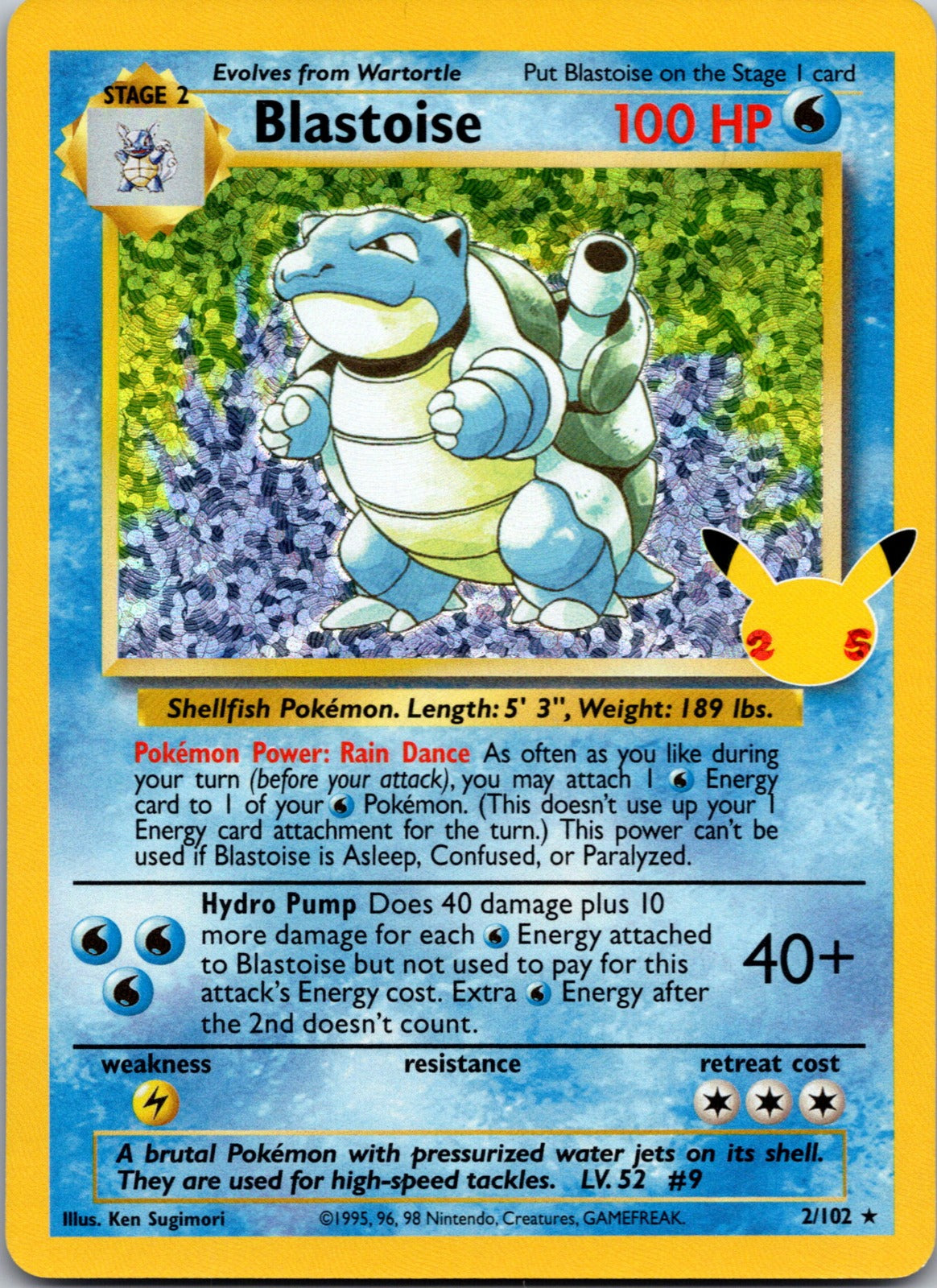 1999 Base Set (Shadowless) 002/102 Blastoise LP