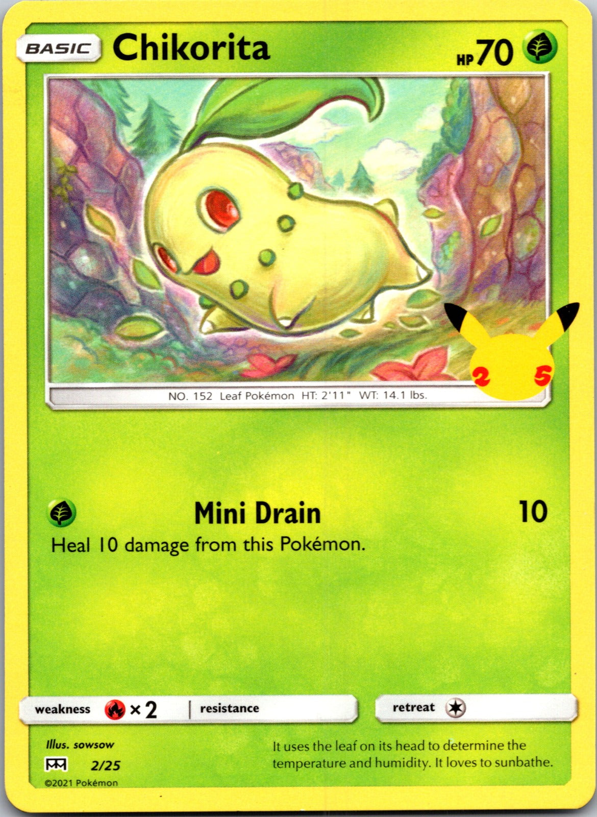 2021 McDonald's 25th Anniversary Promo 002/025 Chikorita NM  X295