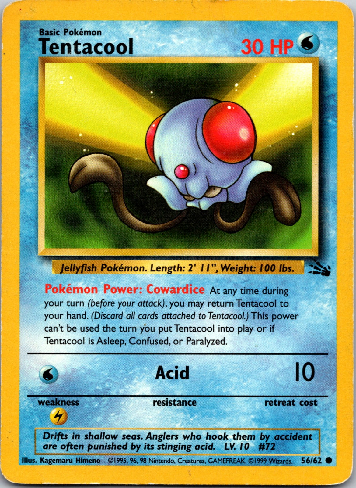 1999 Fossil 56/62 Tentacool HP Y6