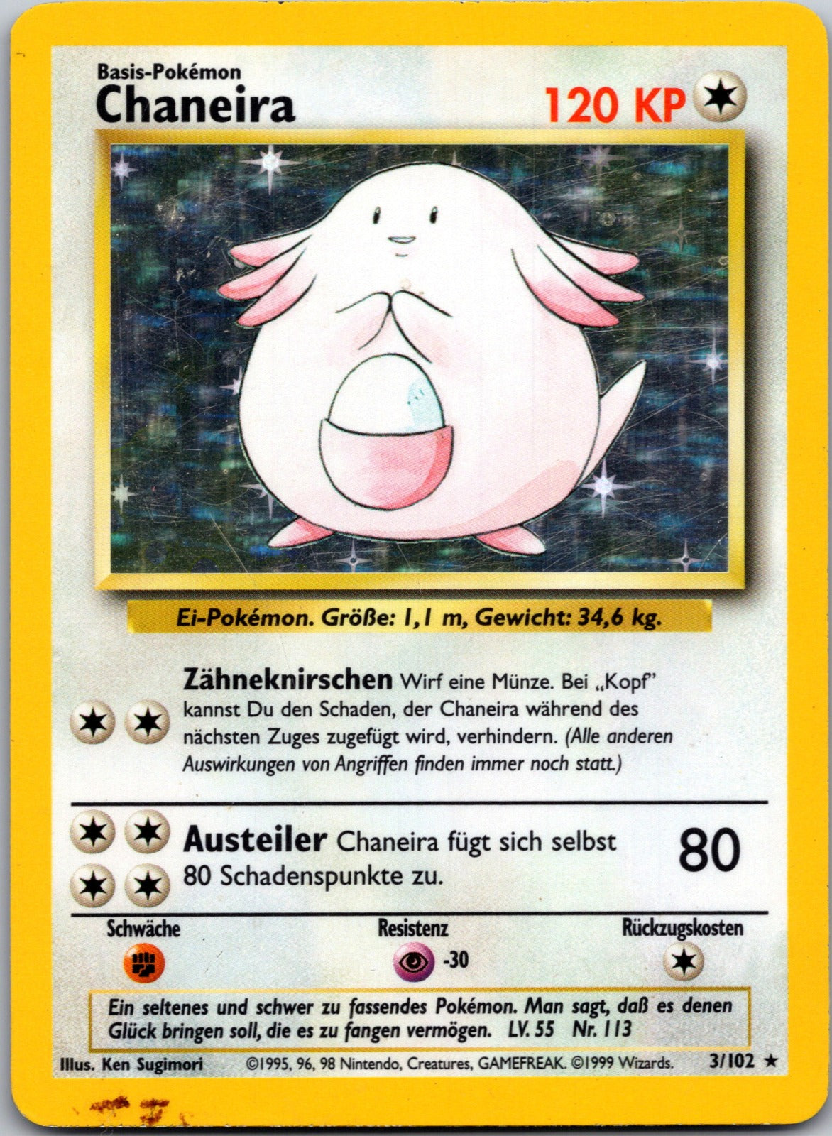 1999 Base Set (Shadowless) 003/102 Chansey LP