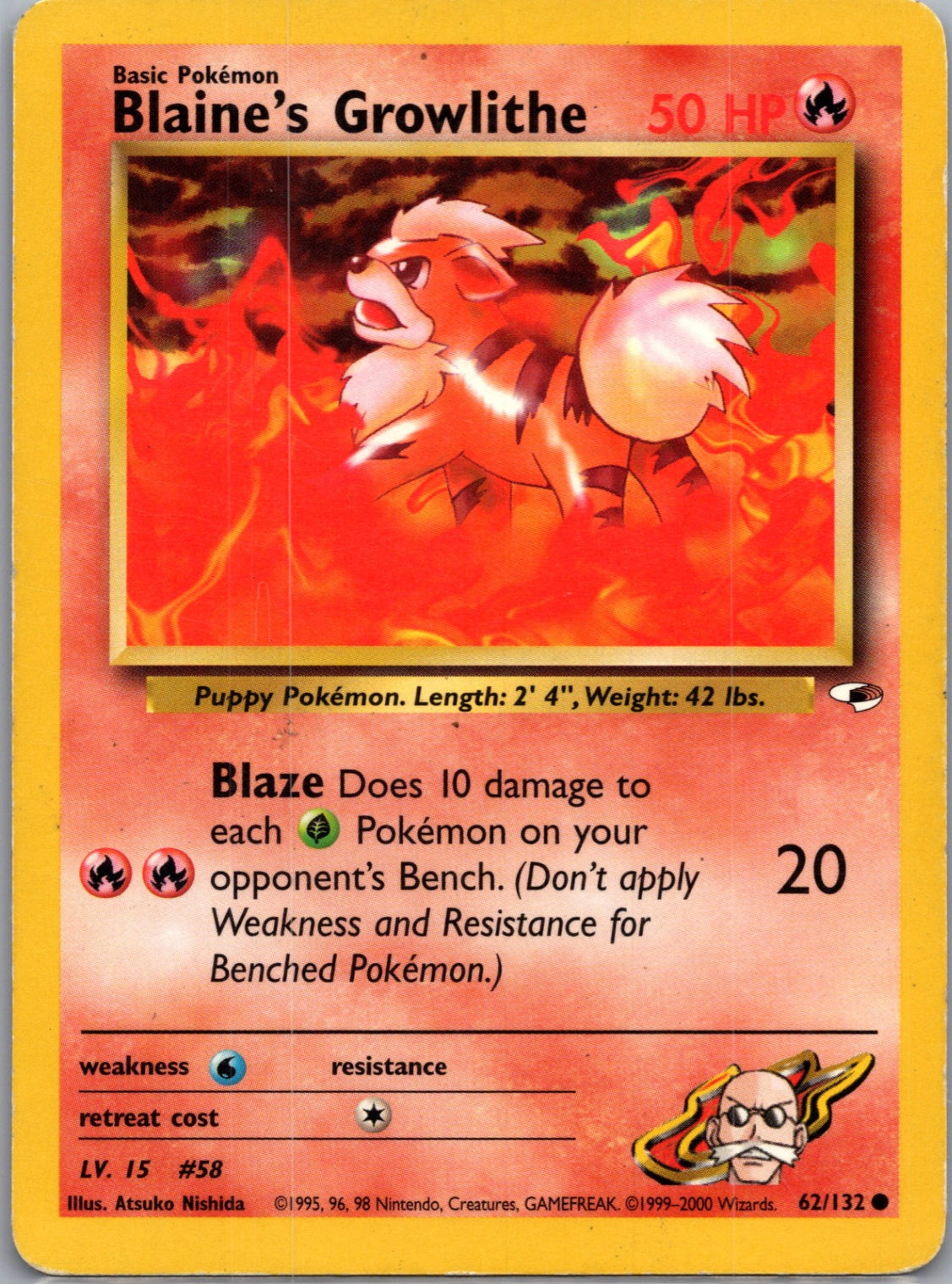 Gym Heroes 062/132 Blaine's Growlithe (62) Common NM