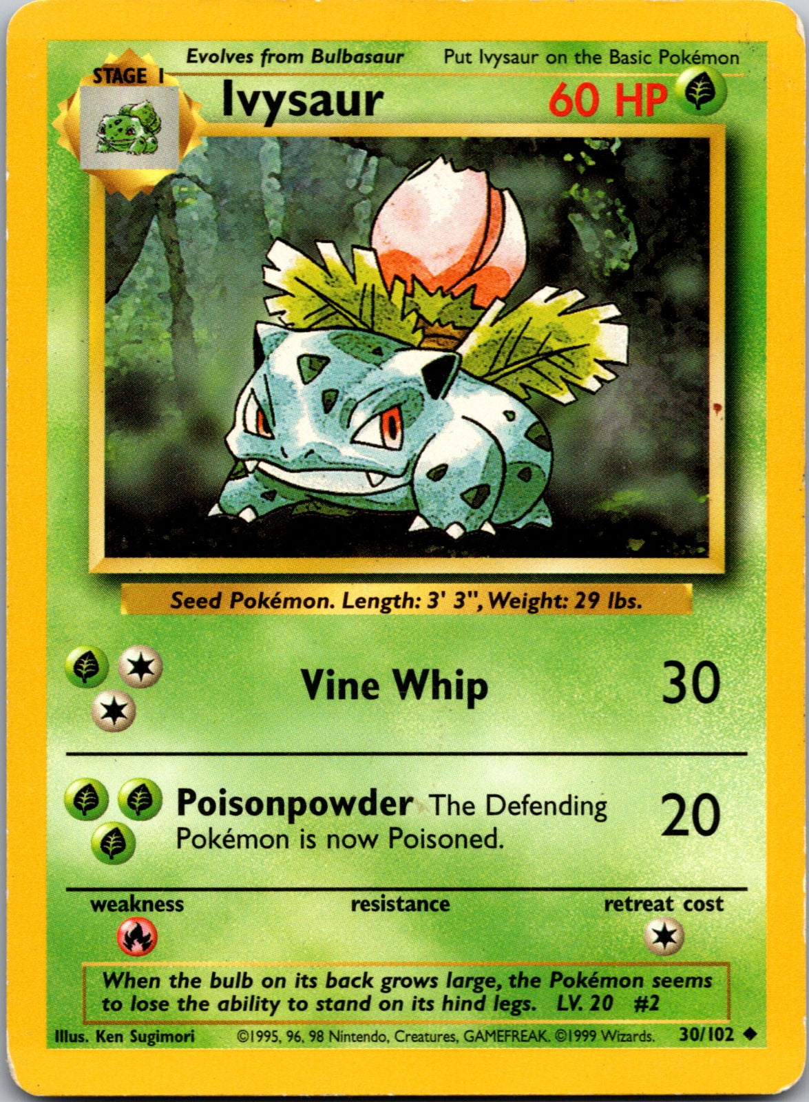 1999 Base Set 030/102 Ivysaur LP Z185