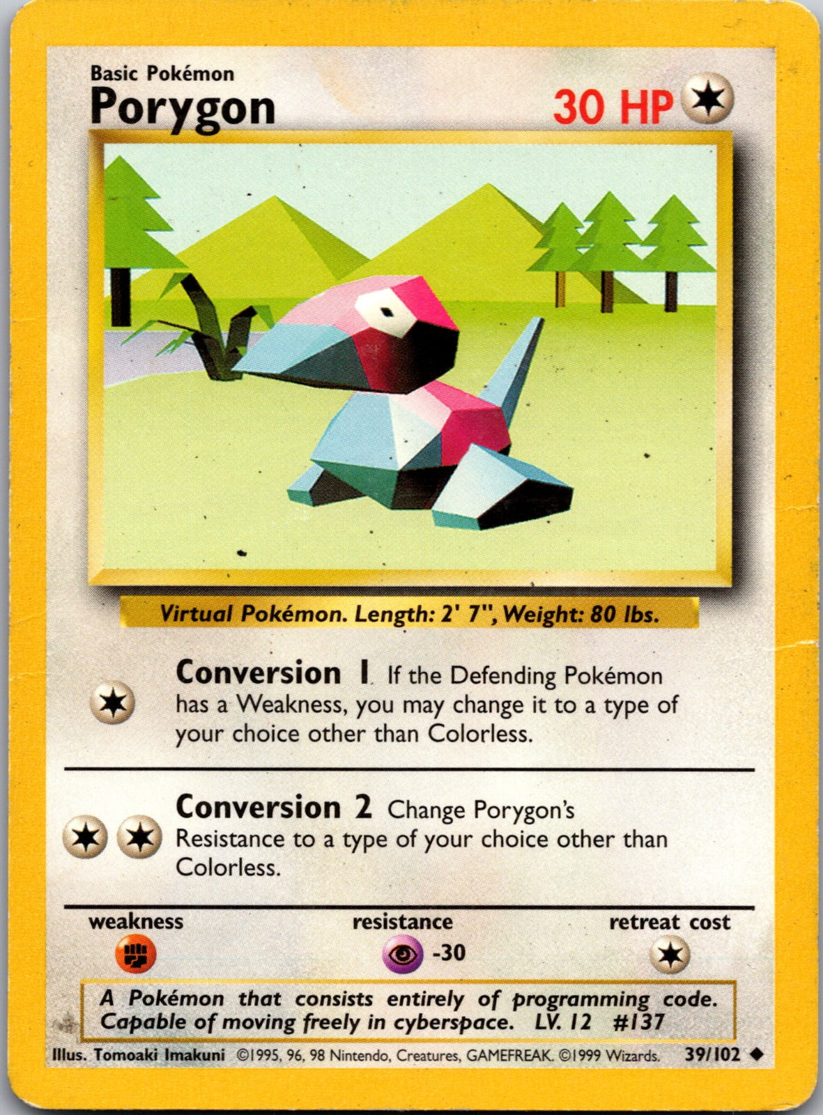 1999 Base Set (Shadowless) 039/102 Porygon LP