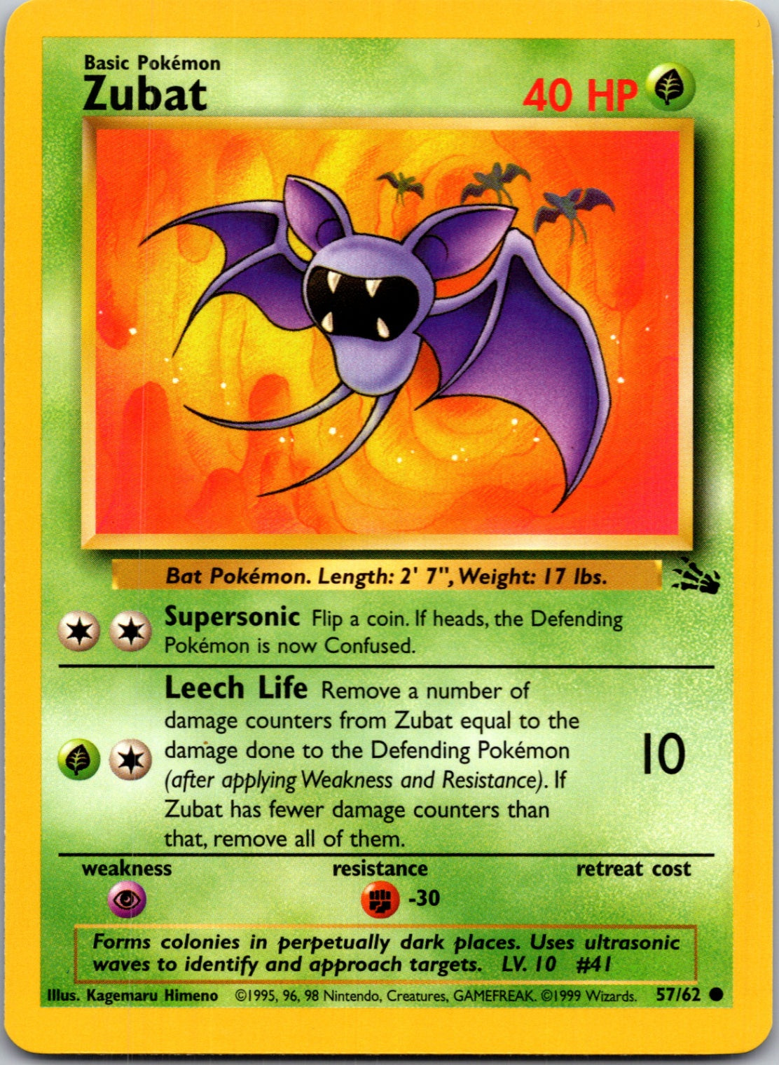 1999 Fossil #57/62 Zubat Common B310
