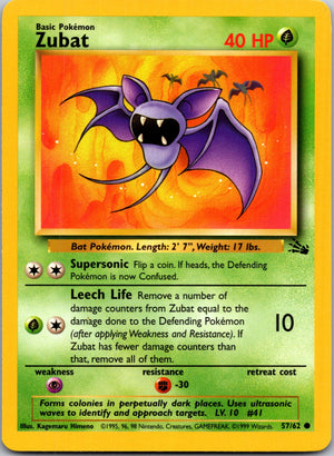 1999 Fossil #57/62 Zubat Common B310