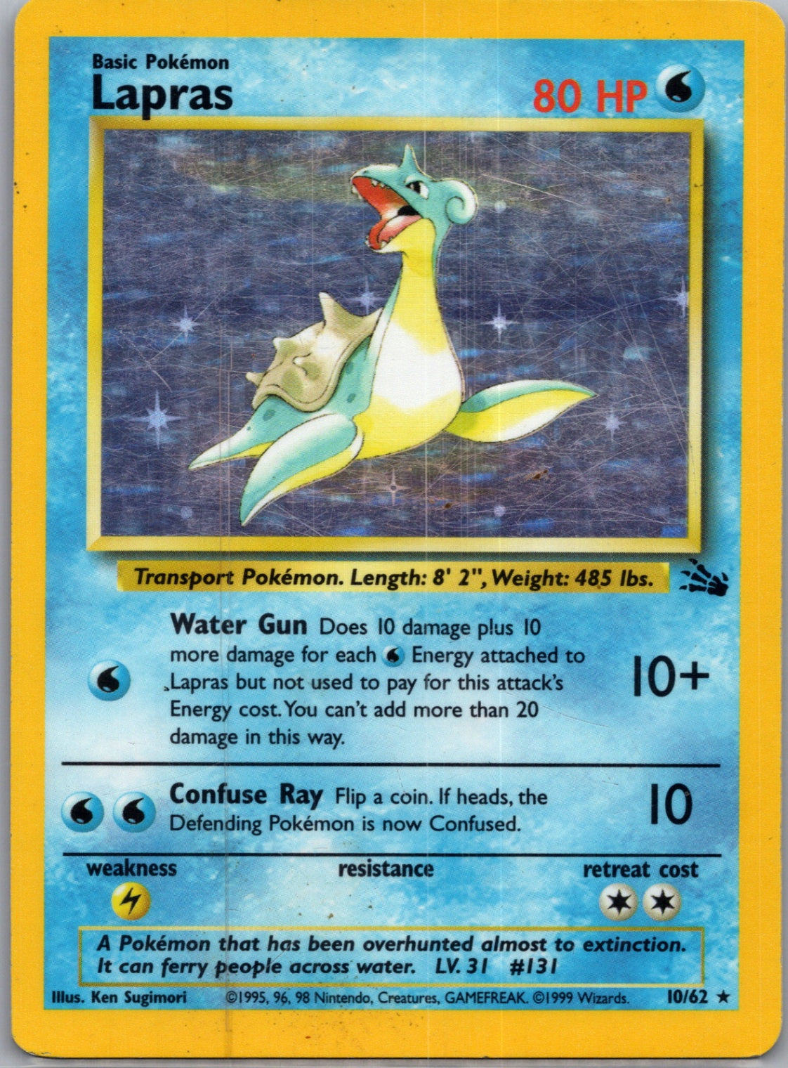 1999 Fossil 10/62 Lapras (10) Holo Rare G284