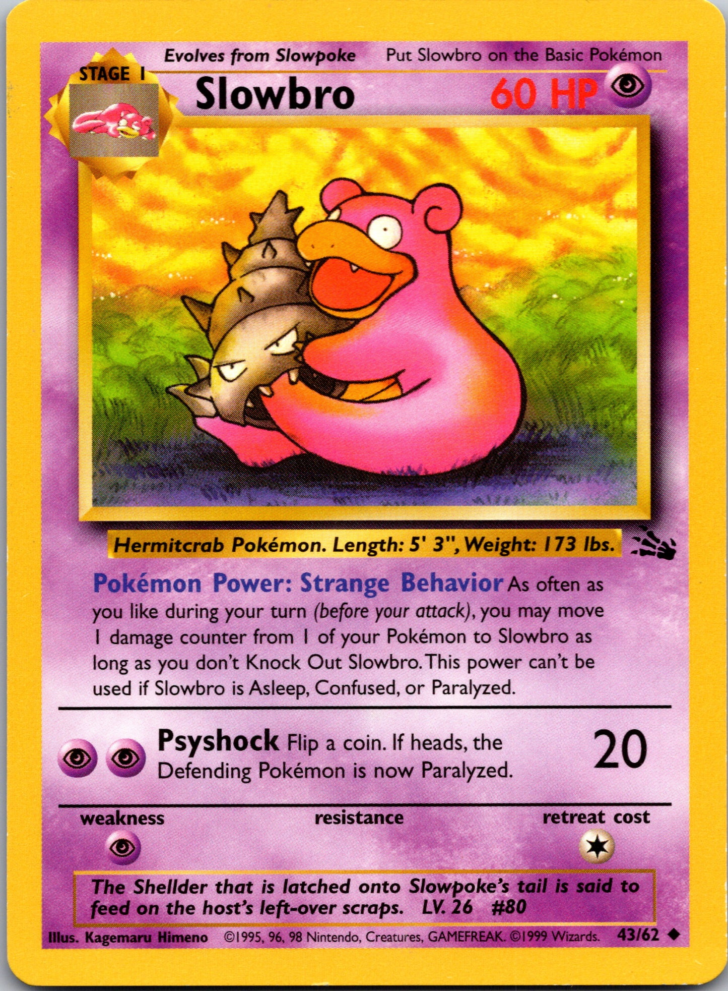 1999 Fossil 43/62 Slowbro Uncommon B42