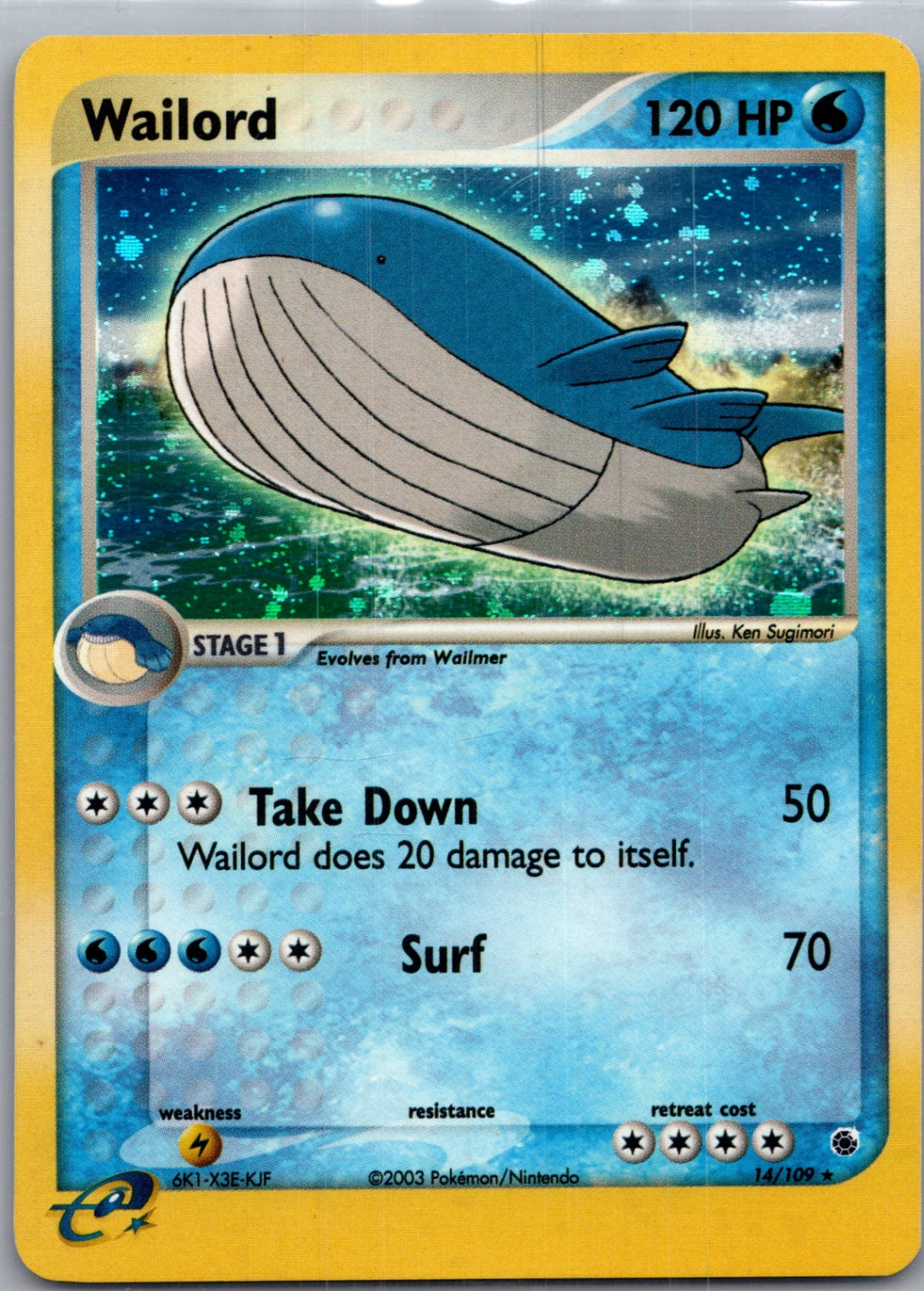 2003 Ruby and Sapphire 14/109 Wailord Holo Rare G241
