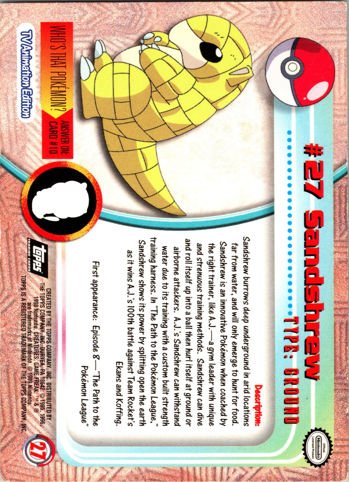 1999 Topps TV Sandshrew HP  P96