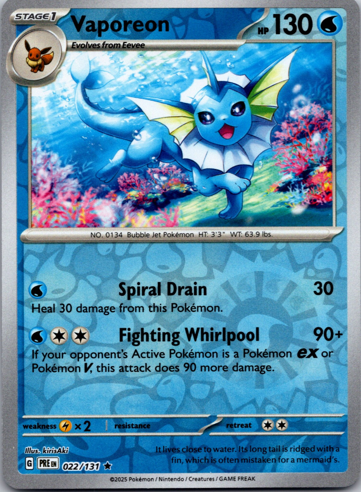 2025 Vaporeon SV: Prismatic Evolutions 022/131 NM