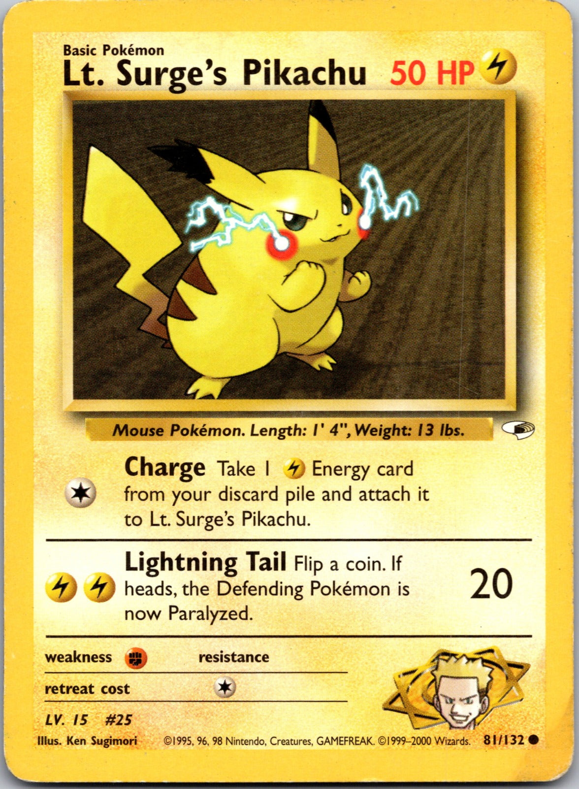2000 Gym Heroes 081/132 Lt. Surge's Pikachu HP Y120