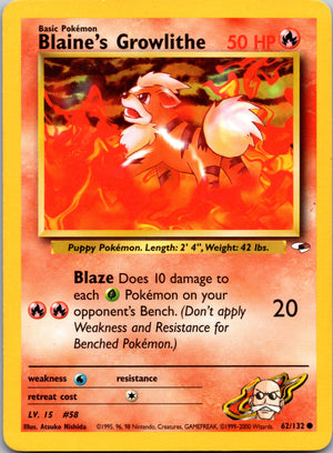 2000 Gym Heroes 062/132 Blaine's Growlithe (62) Common A76