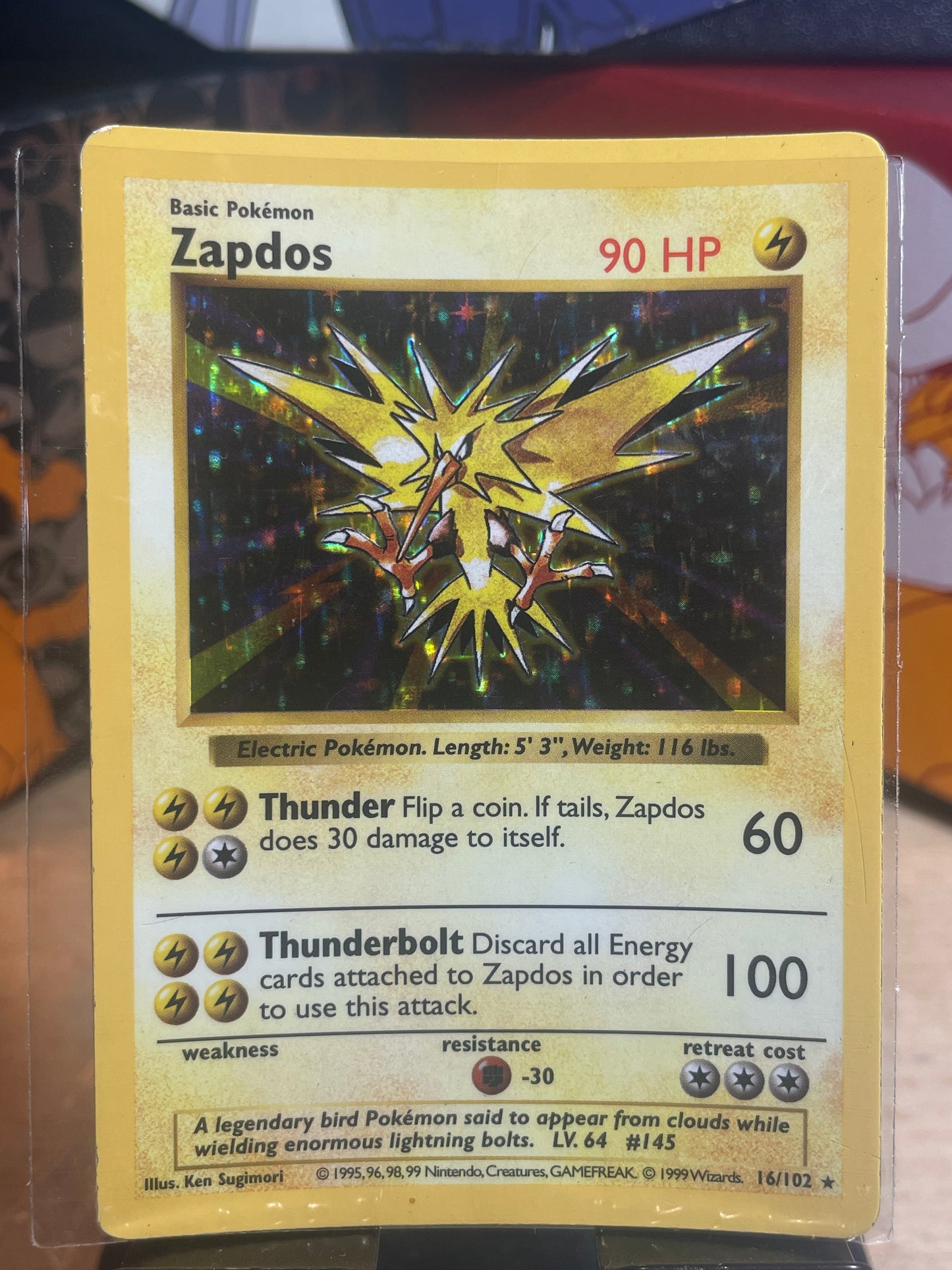 1999 Zapdos #16 Base Unlimited Shadowless [MP]